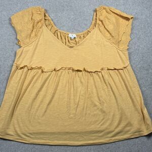 XX L Yellow Eyelet Babydoll Ruffle Cap Sleeve Romantic Cottagecore True Craft